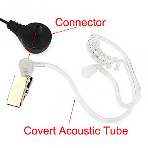 2 Pin Dual Ptt Covert Acoustic Tube Earpiece Mic For Radio Tyt Uv5R 888S Black